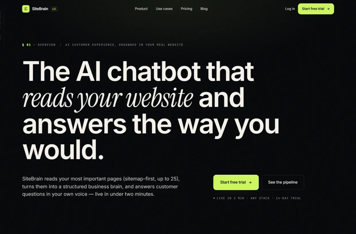 sitebrain.app — AI chatbot platform